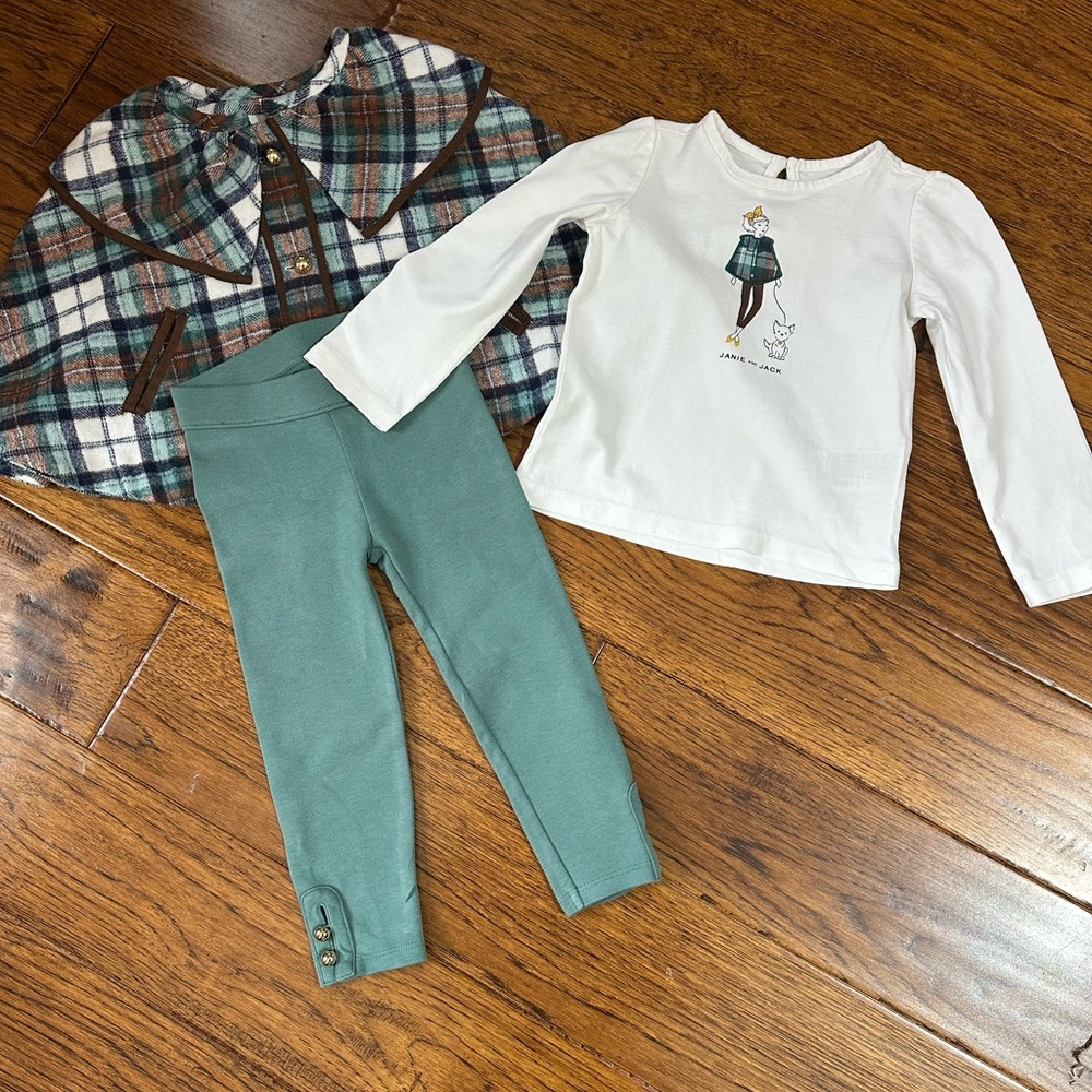 Plaid Cape and White Top Set for Kids